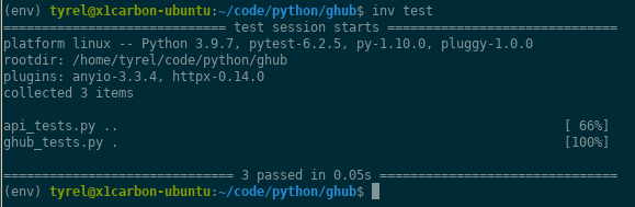 Showing py.test running